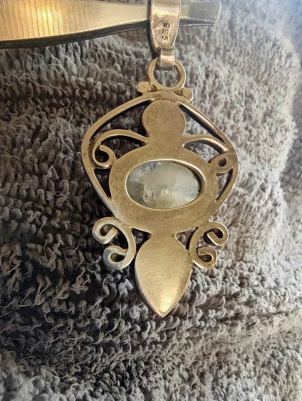 Vintage 925 Sterling Silver Moonstone Amethyst Artisan Statement Pendant